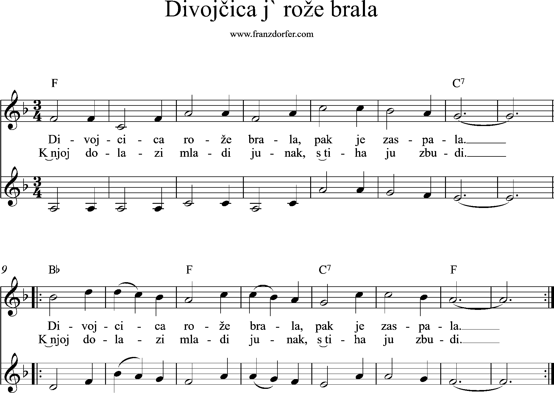 sheetmusic, f-major, djevojčica j` rože brala